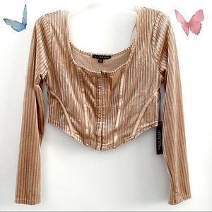 Haute Monde (juniors) golden cropped velvety long sleeve top